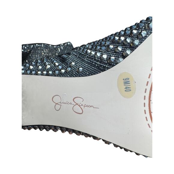 Jessica Simpson Luvrey Rhinestone Bootie Size 9 M Pewter Metallic square Toe - Picture 12 of 15